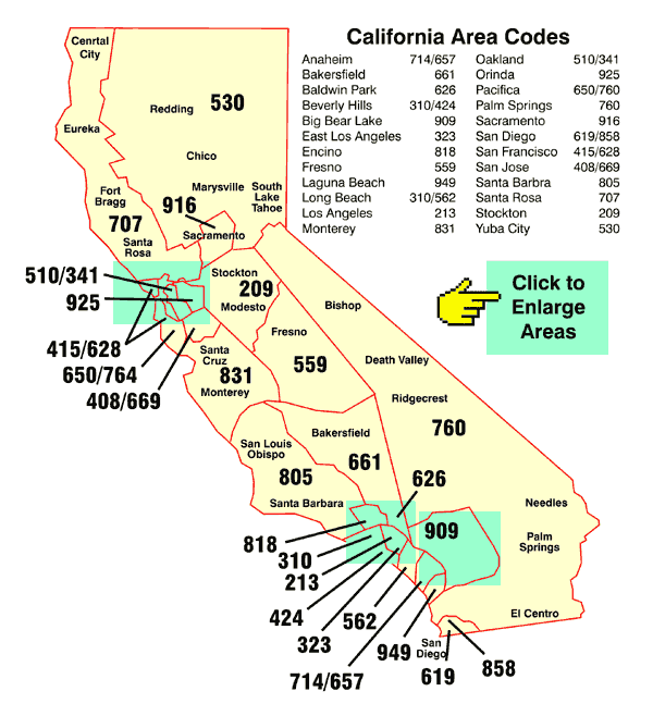 Area Codes For California Map.