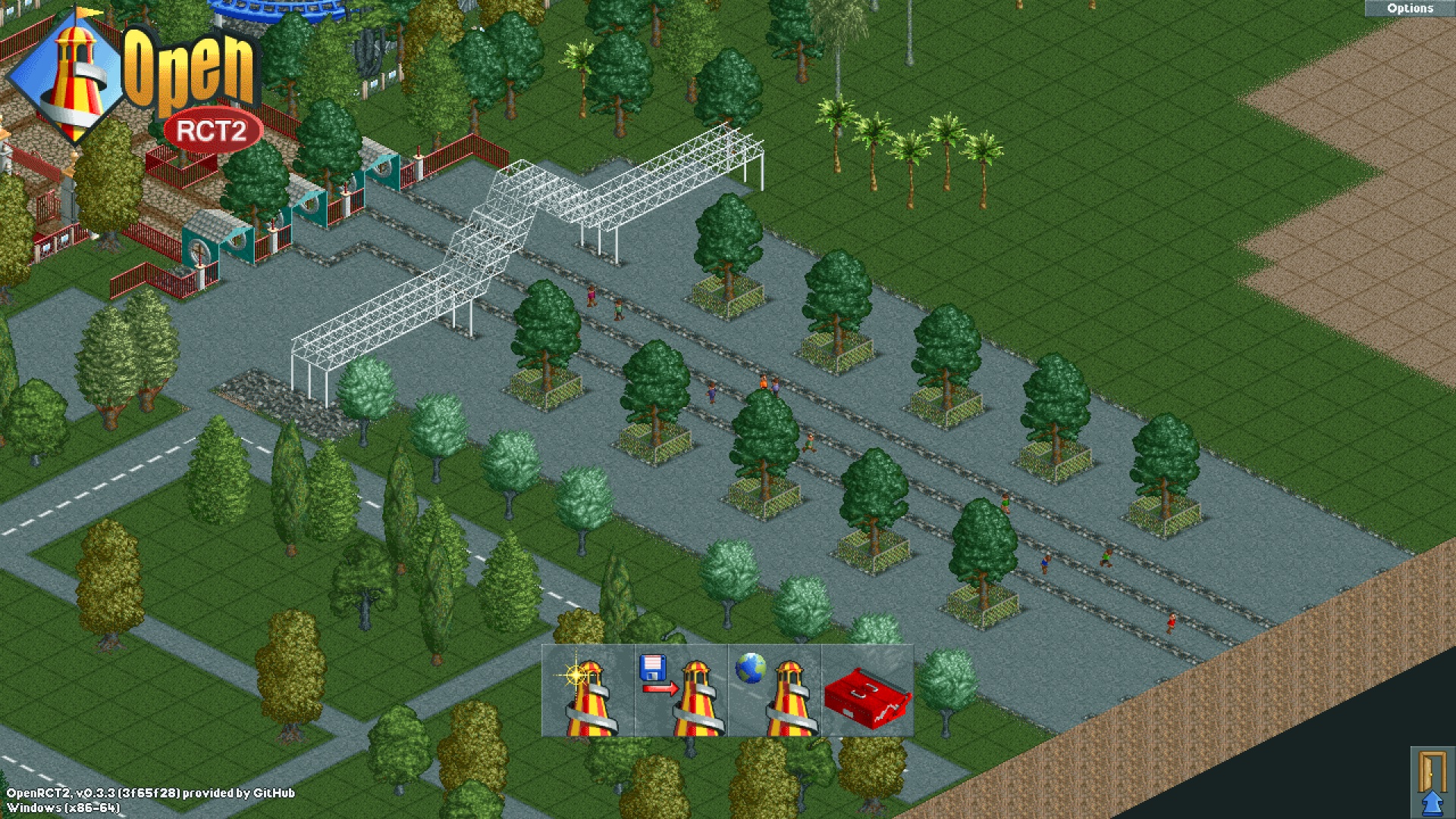 D e l r s t. Openrct2. Rollercoaster Tycoon 2 main menu. Rct2 scenario.